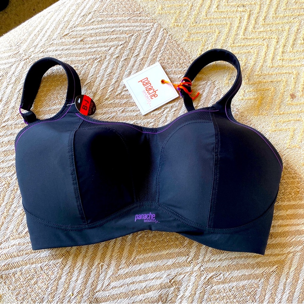 NWT Panache NO WIRE High Impact Full Coverage Sports Bra BLACK 34F